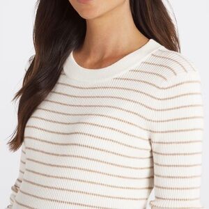 Bobeau Mercer Maternity Ribbed Crewneck Striped Cream and Brown Women's Sweater